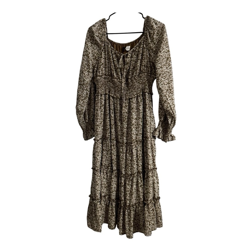 Piper scoot color Olive  green Ruffled Tiered Long Sleeve Sundress